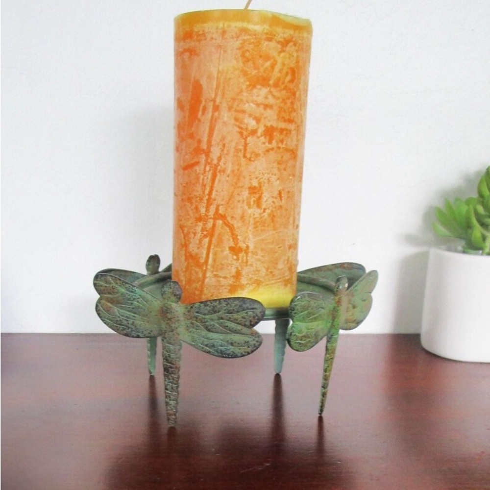 Metal Dragonfly Pillar Candle Holder